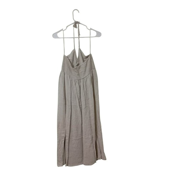 TIFFISI Beige Halter Maxi Dress With Smocked Bodice & Tie-Back Womens Size S - Picture 3 of 9